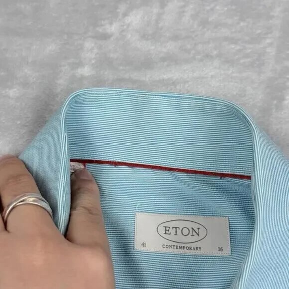 ETON Men’s Dress Shirt - Light Blue Micro-Stripe - Size 41/16, Contemporary Fit - Picture 6 of 11